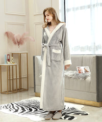 Soft Long Bathrobe for Women with Hood & Wide Shawl Collar