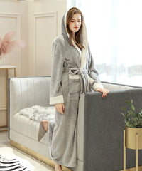 Soft Long Bathrobe for Women with Hood & Wide Shawl Collar