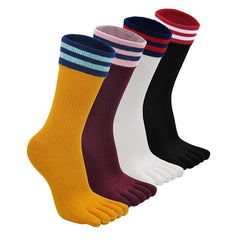 Classic Design 5 Finger Crew Socks for Women - 4 Pairs