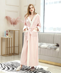 Soft Long Bathrobe for Women with Hood & Wide Shawl Collar