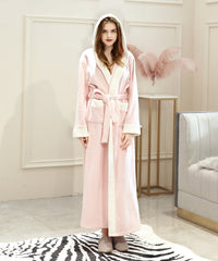 Soft Long Bathrobe for Women with Hood & Wide Shawl Collar