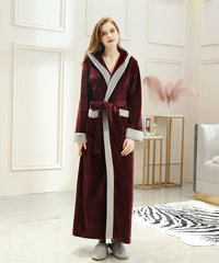 Soft Long Bathrobe for Women with Hood & Wide Shawl Collar