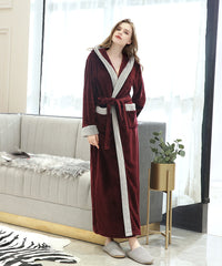 Soft Long Bathrobe for Women with Hood & Wide Shawl Collar