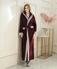 Soft Long Bathrobe for Women with Hood & Wide Shawl Collar