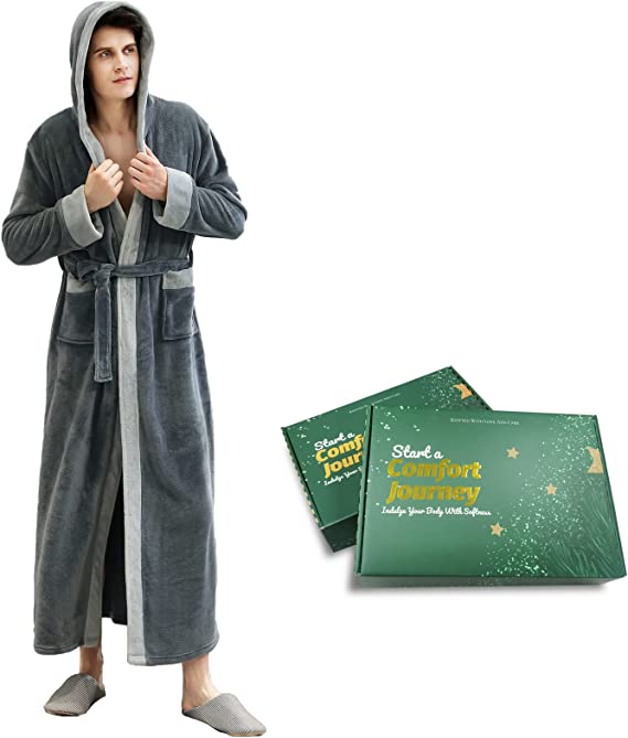 Men Fleece Plush Robe Warm Soft Collar Shawl