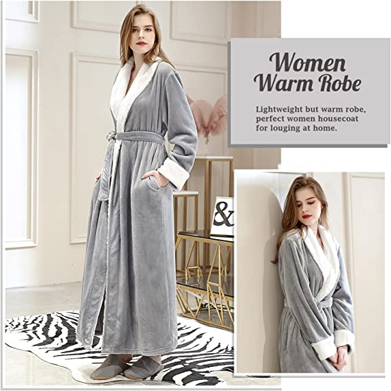 Women's Fleece Robes, Long Winter Warm Soft Plush Bathrobes For
