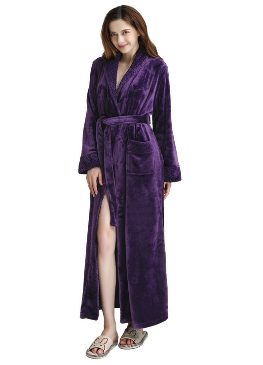purple flannel bathrobe with lapel collar