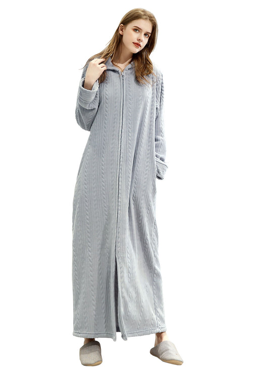 Hellomamma Long Hooded Robe for Women Luxurious Flannel Fleece Full Length  Bathrobe Winter Warm Pajamas Shower Nightgown : : Clothing, Shoes